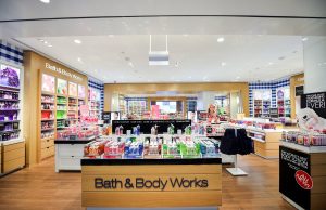 Shopping at Bath and Body Works A person standing in front of a store