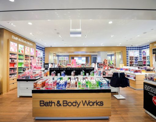 Shopping at Bath and Body Works A person standing in front of a store