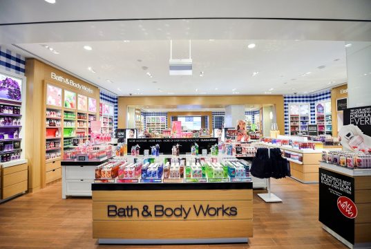 Shopping at Bath and Body Works A person standing in front of a store