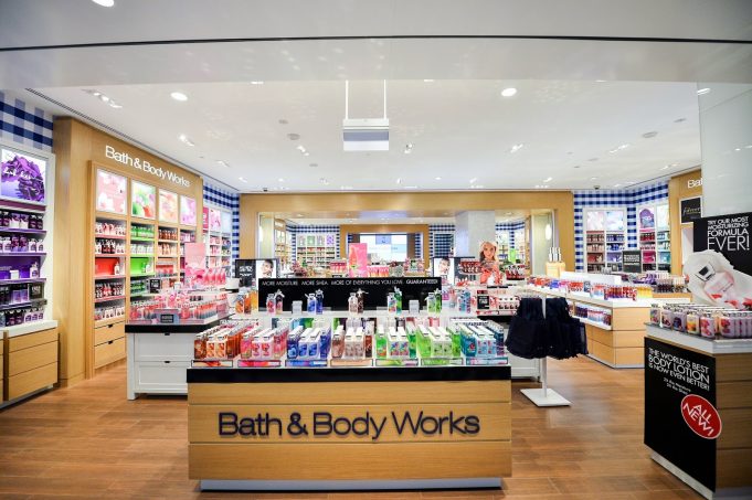 Shopping at Bath and Body Works A person standing in front of a store