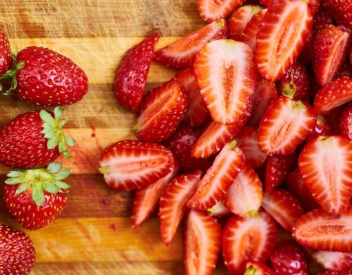 Essential need to be fit and healthy Strawberries Red Sliced Fruits Sliced Strawberries